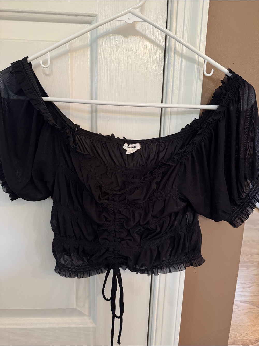 Ambiance Black Off-Shoulder Ruffle Crop Top